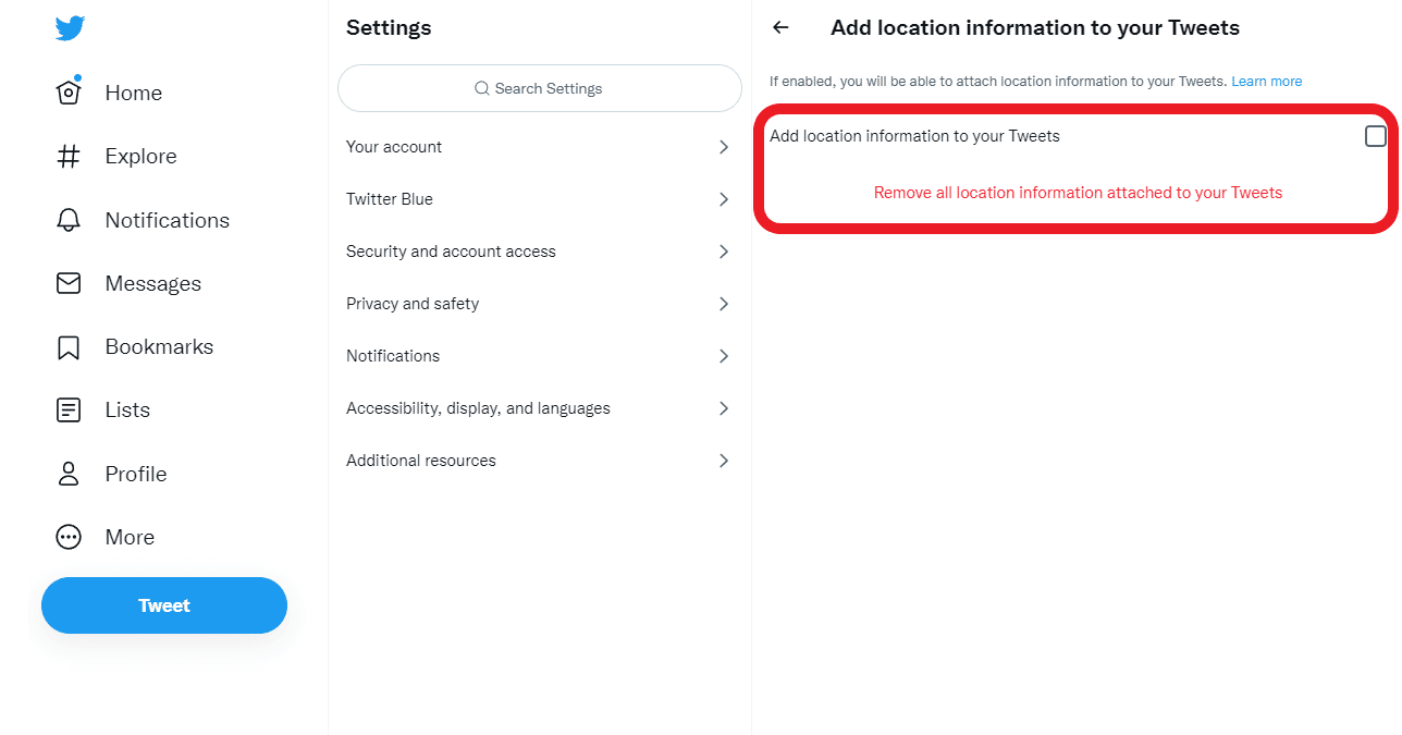 remove tweet location on twitter account