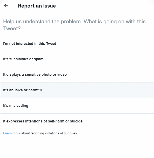 report an issue on twitter