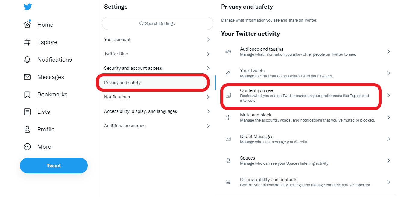see privacy and safety content you see on twitter desktop