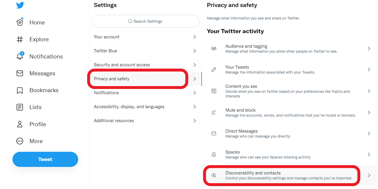 twitter account privacy discoverability and contacts