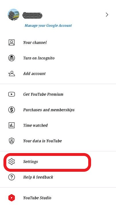 youtube mobile app go to settings