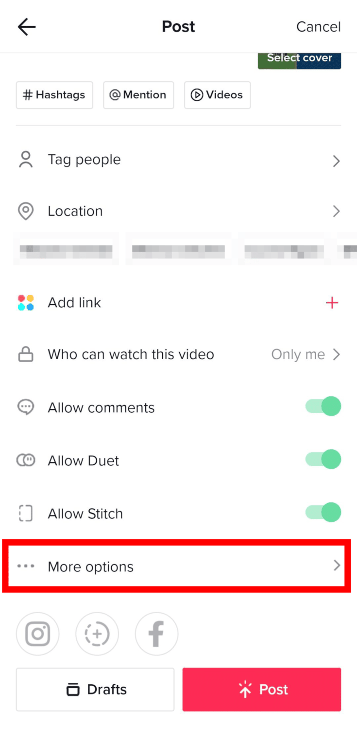 choose more options to save tiktok draft video to gallery