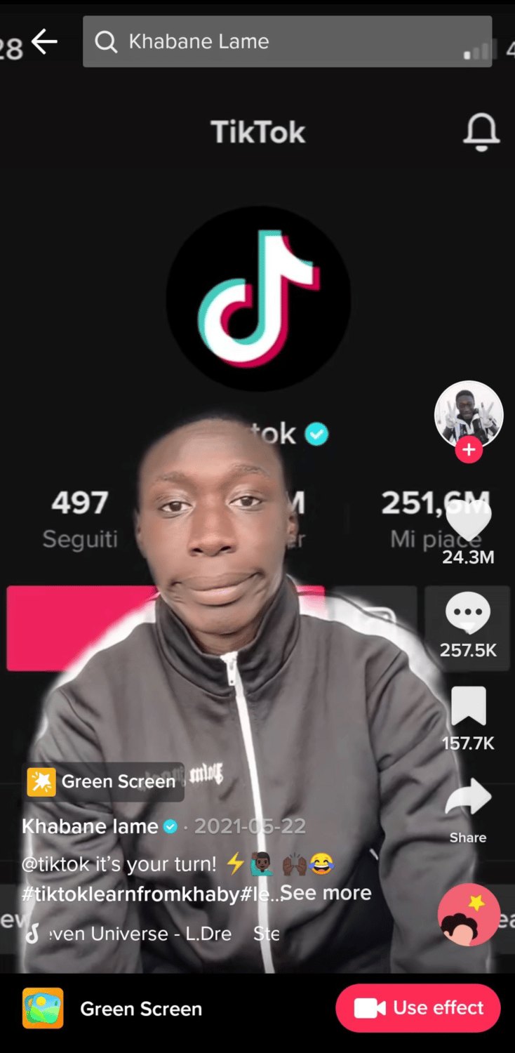 famous youtuber khaby lame using green screen effect on tiktok