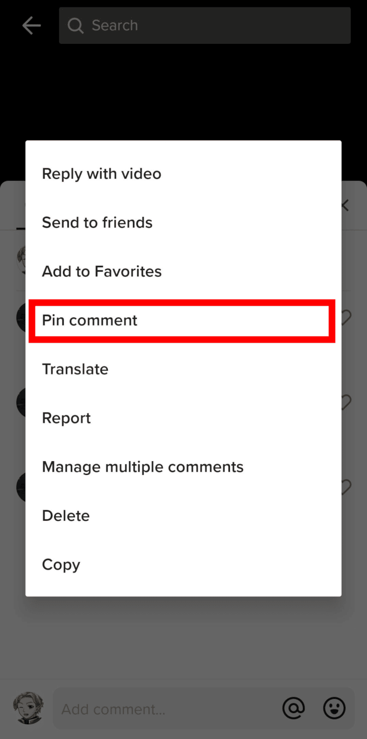 pin a comment on tiktok using android devices