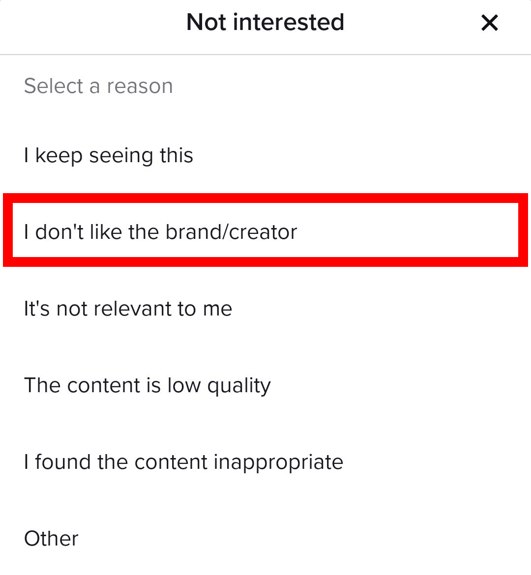 reason for hiding tiktok videos i dont like the brand creator