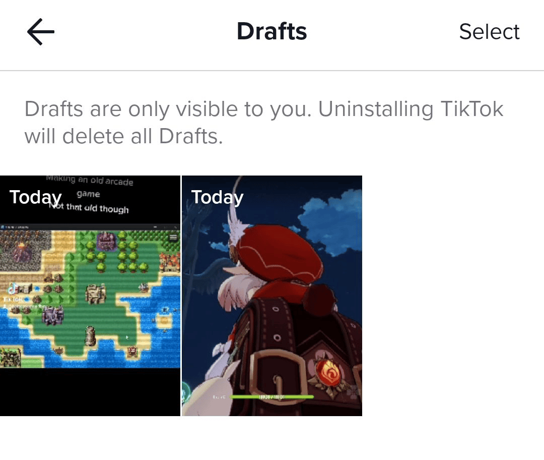select tiktok draft video to edit