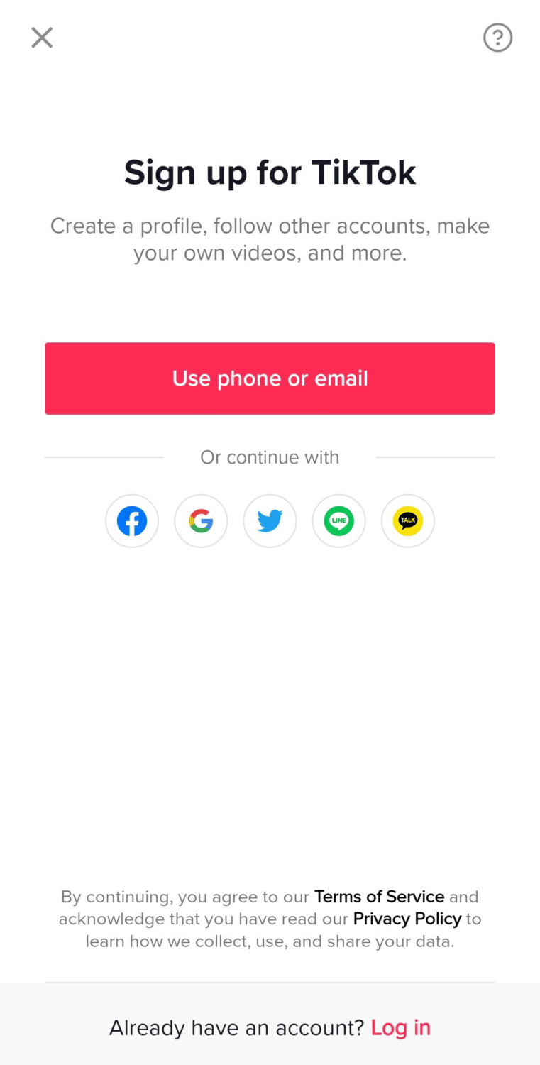 sign in or login to tiktok using email phone or social media apps