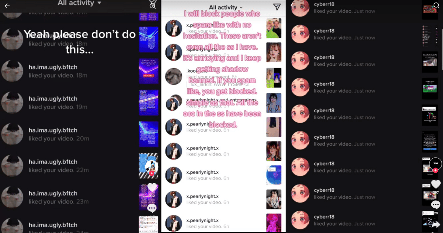 spamming results to shadowban on tiktok