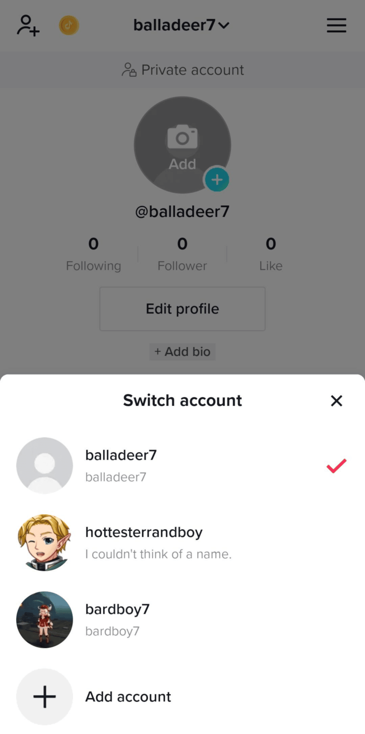 switch from active tiktok account to another tiktok account