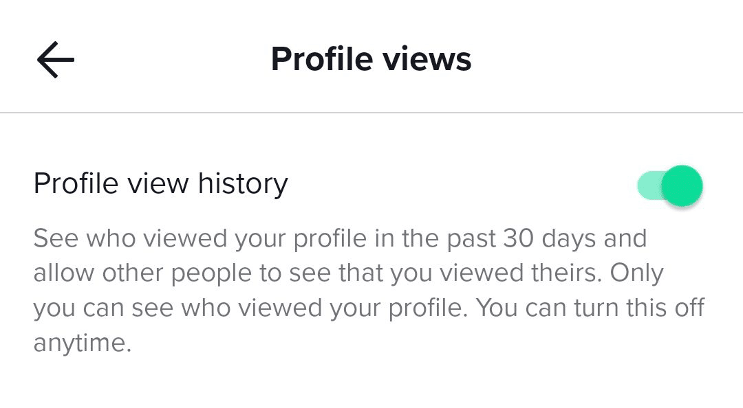 switch on profile views history on tiktok