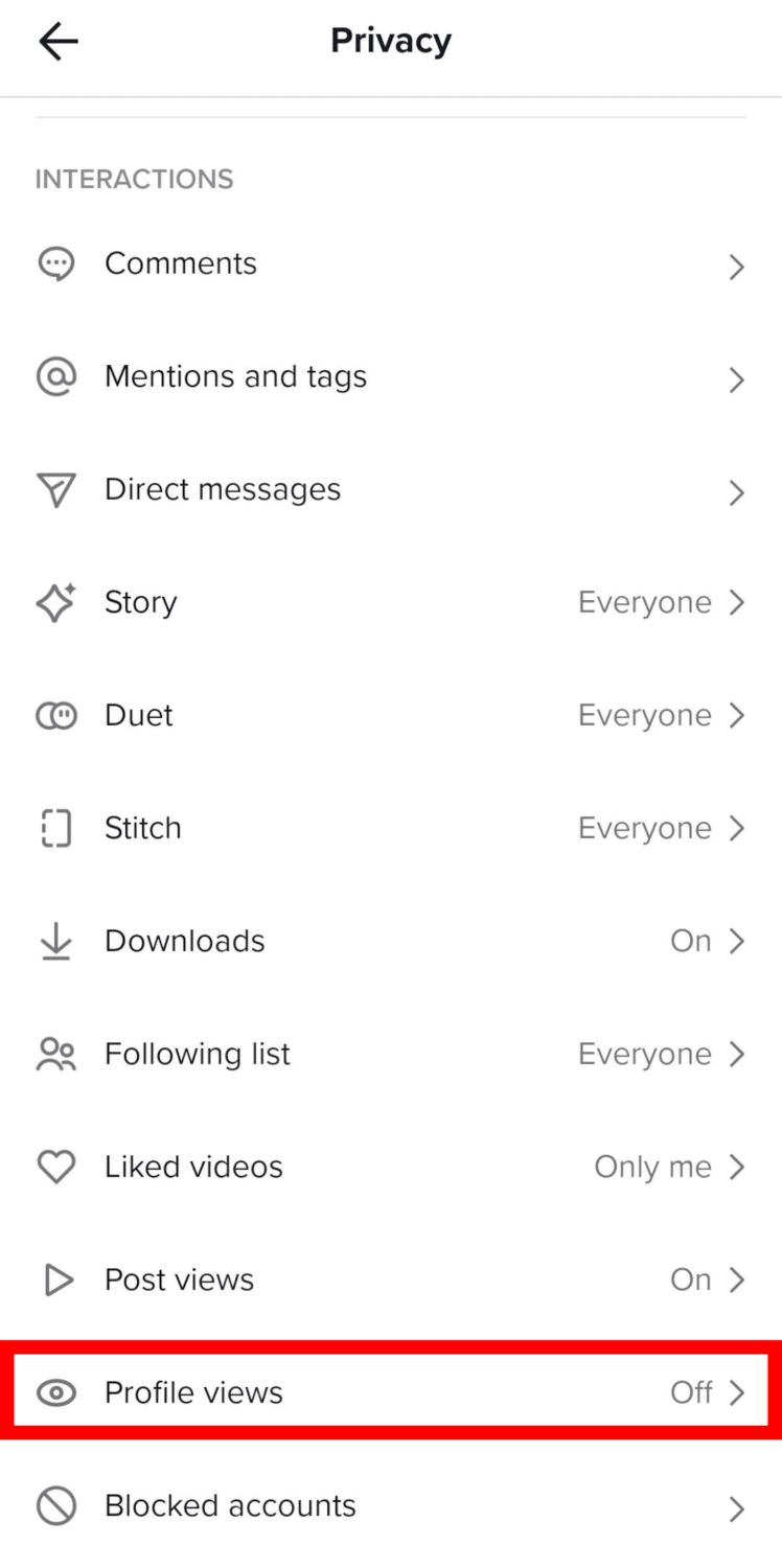 toggle profile views history on tiktok mobile app
