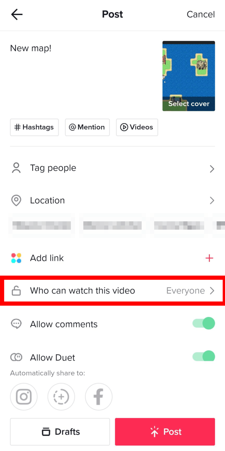 toggle who can watch this video option on tiktok mobile phone