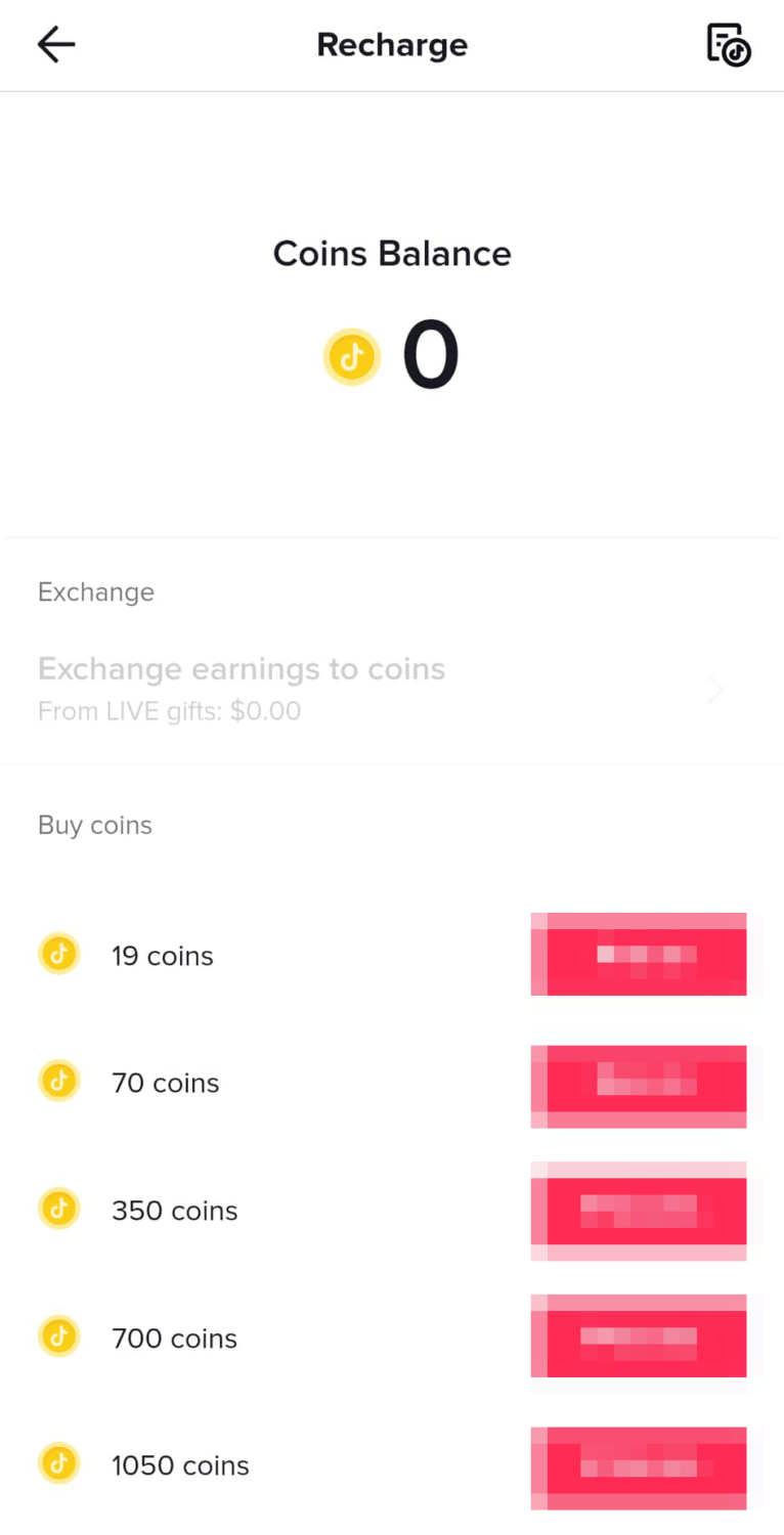 choose coin bundle on tiktok coins recharge