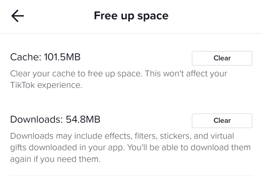 clear cache free up space on tiktok app
