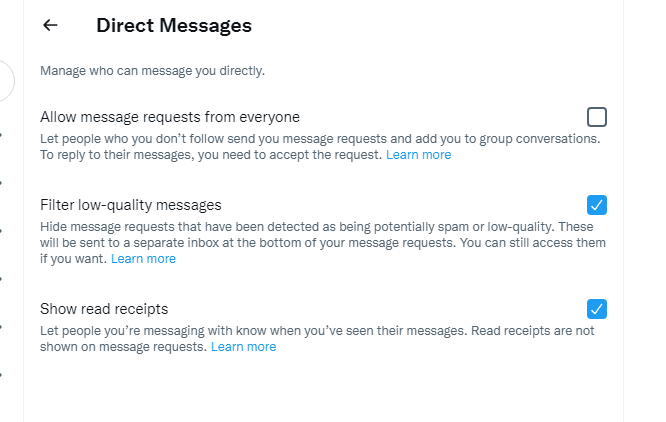 filter low quality messages on twitter direct messages