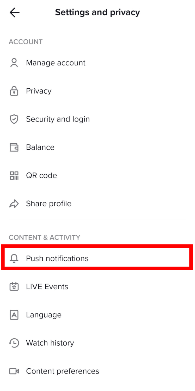push notifications on tiktok privacy settings