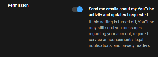 send youtube email notification on activity and updates