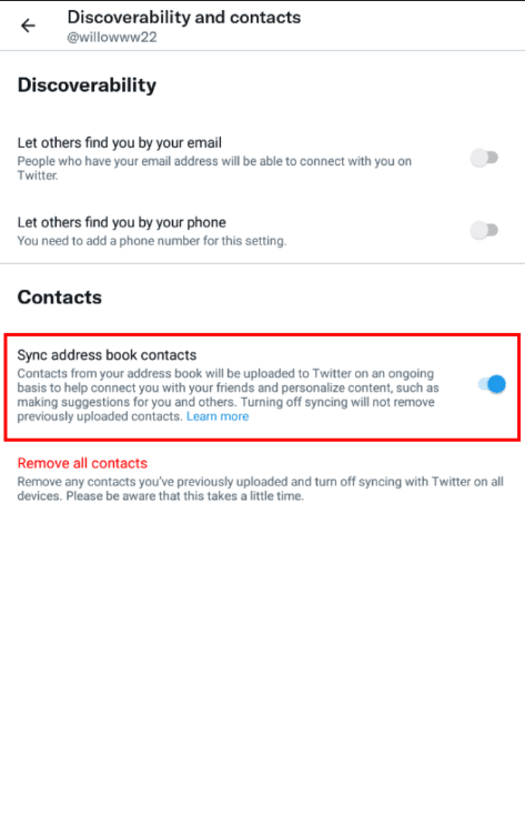 sync address book to twitter contacts using android phone