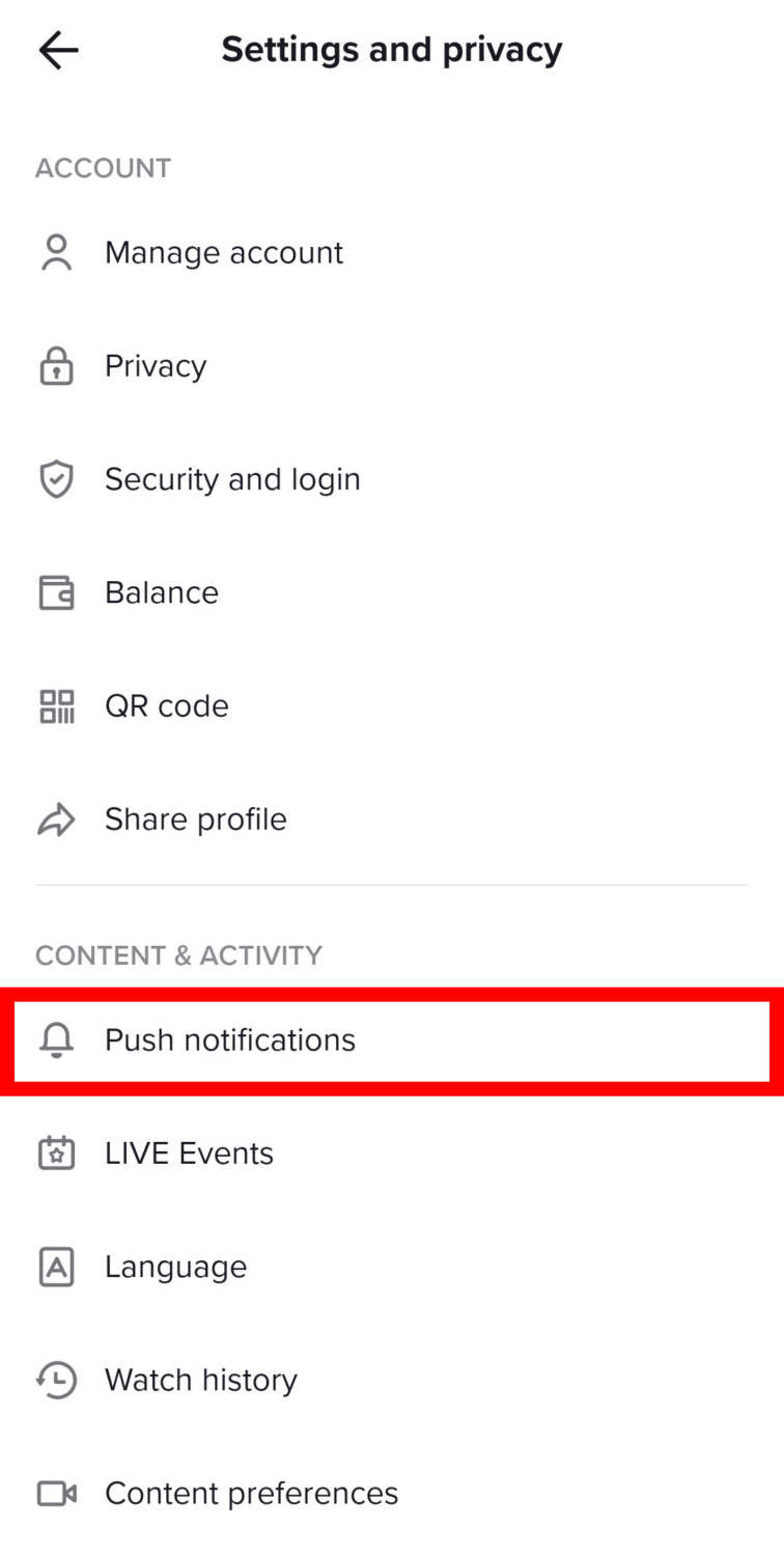 turn on push notifications on tiktok