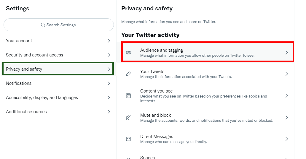twitter browser audience tagging privacy settings