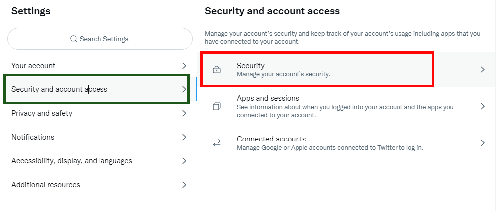 twitter security and account access settings
