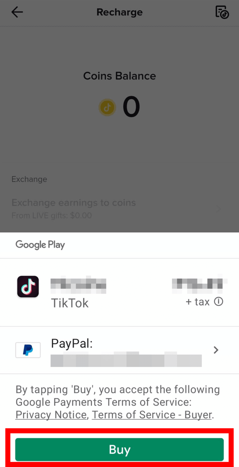use paypal to buy tiktok coins