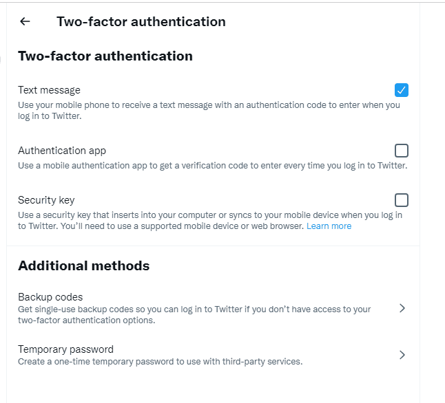 use text message on twitter two factor authentication