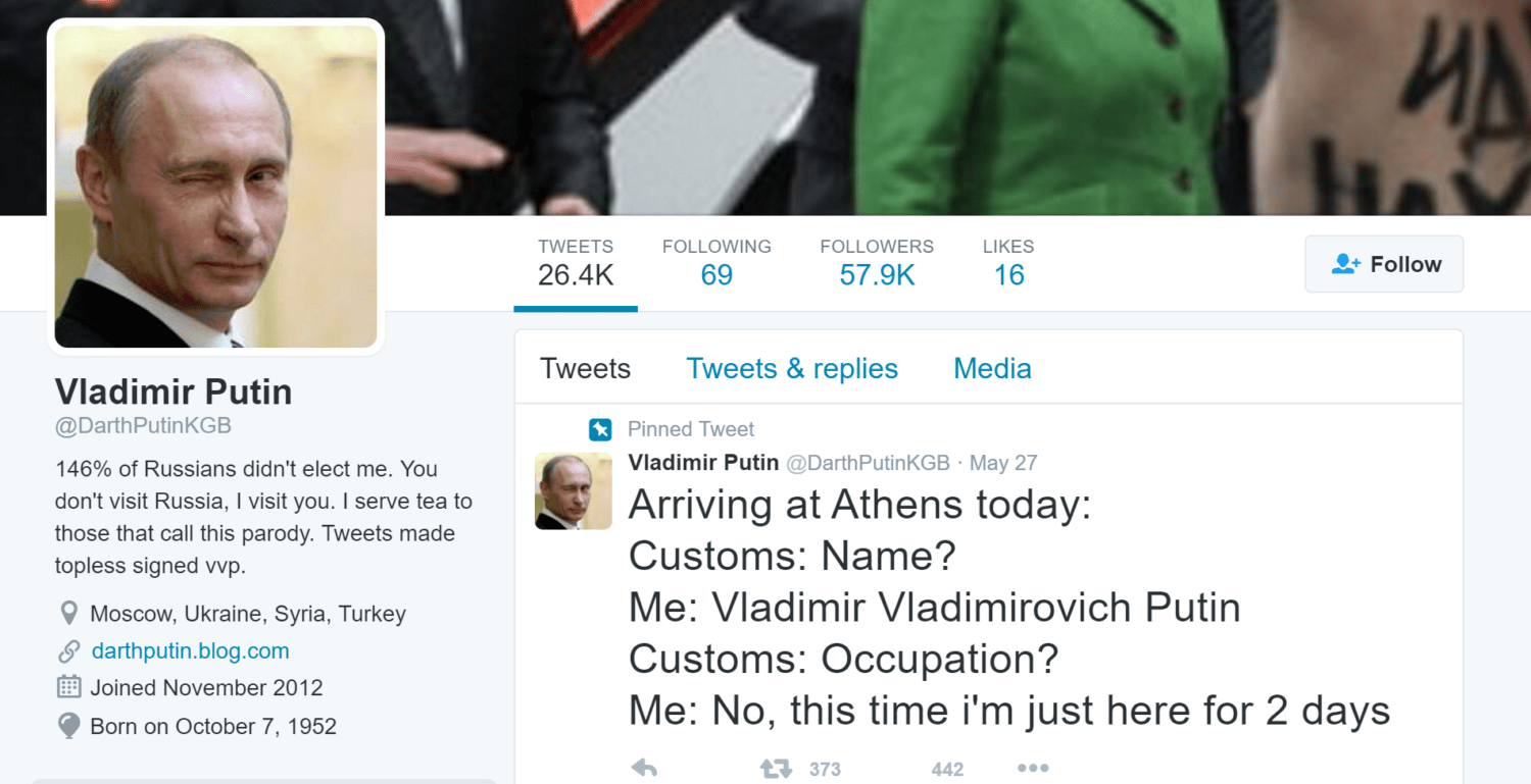 Vladimir Putin fake account created and suspended by Twitter