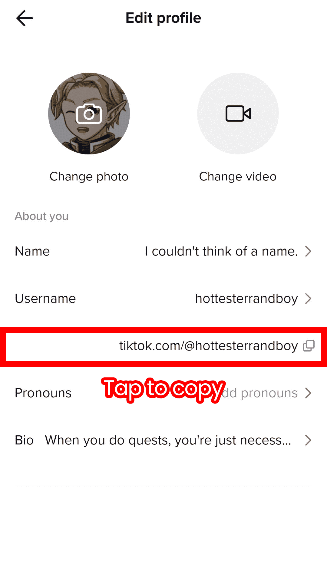 copy tiktok user profile url