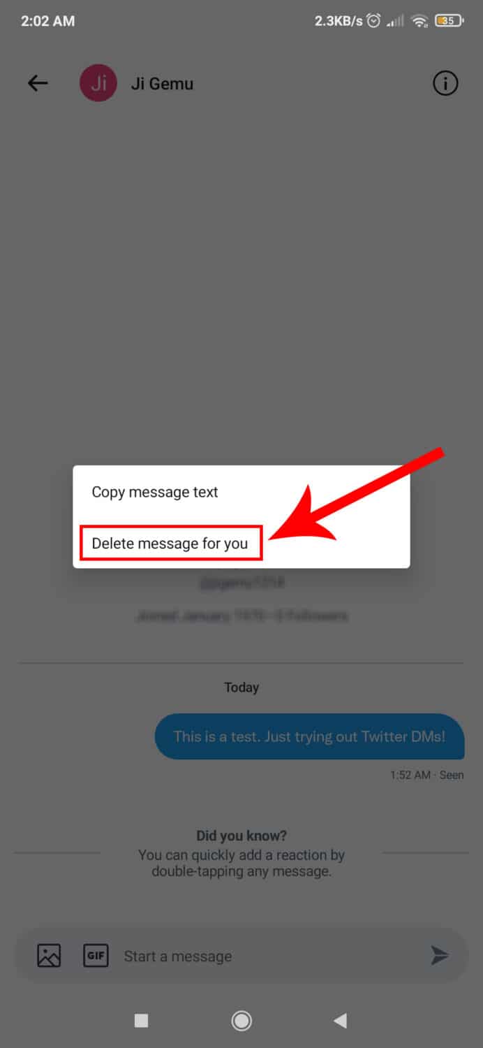 delete message for you twitter android