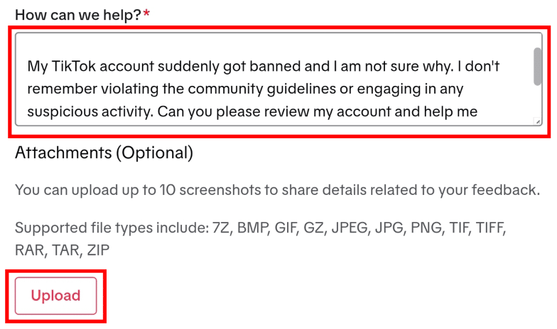 explain ban situation on tiktok feedback form