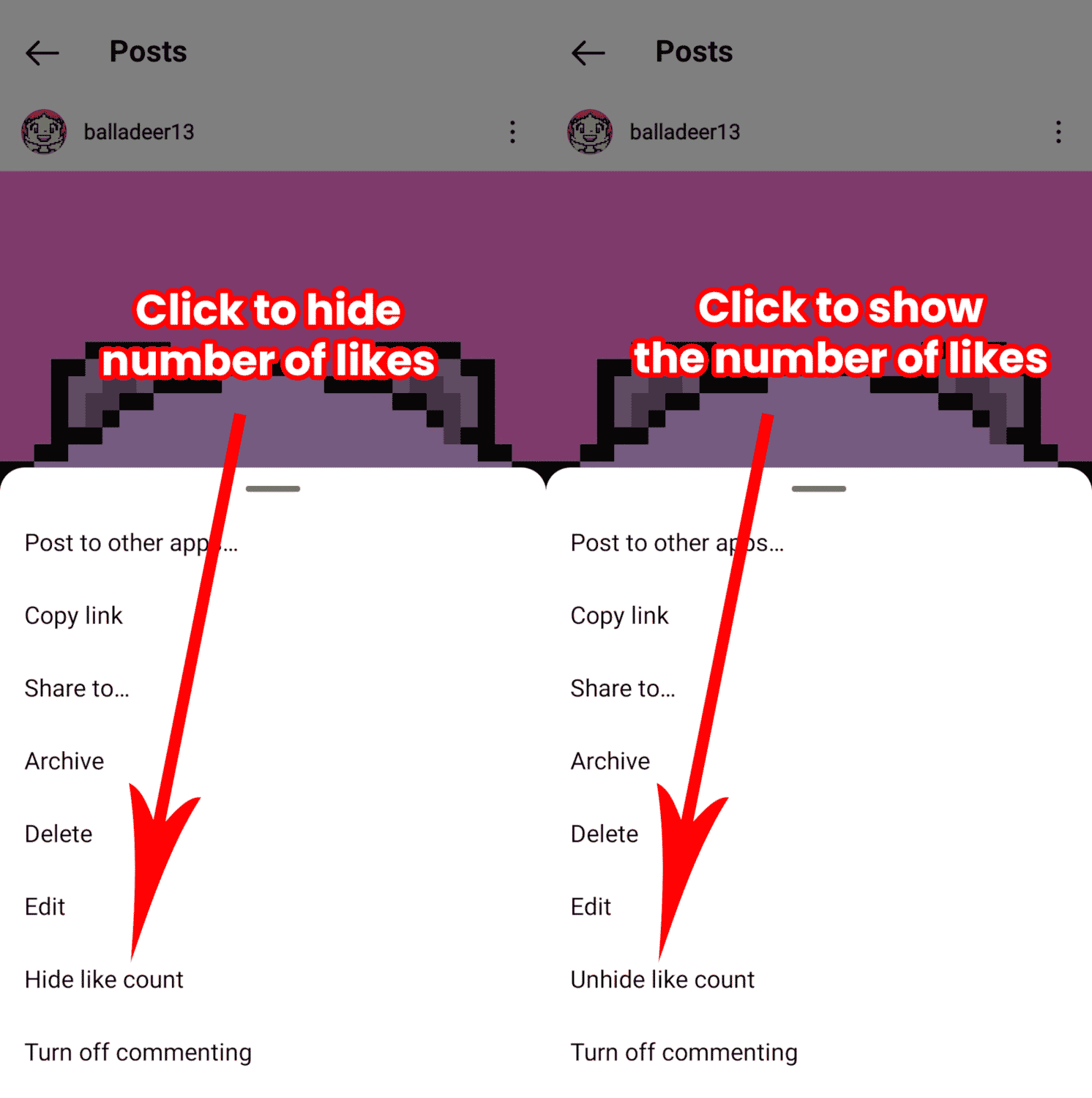 hide or show number of likes on instagram