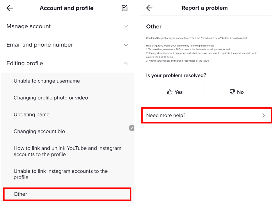 report a problem on tiktok fyp