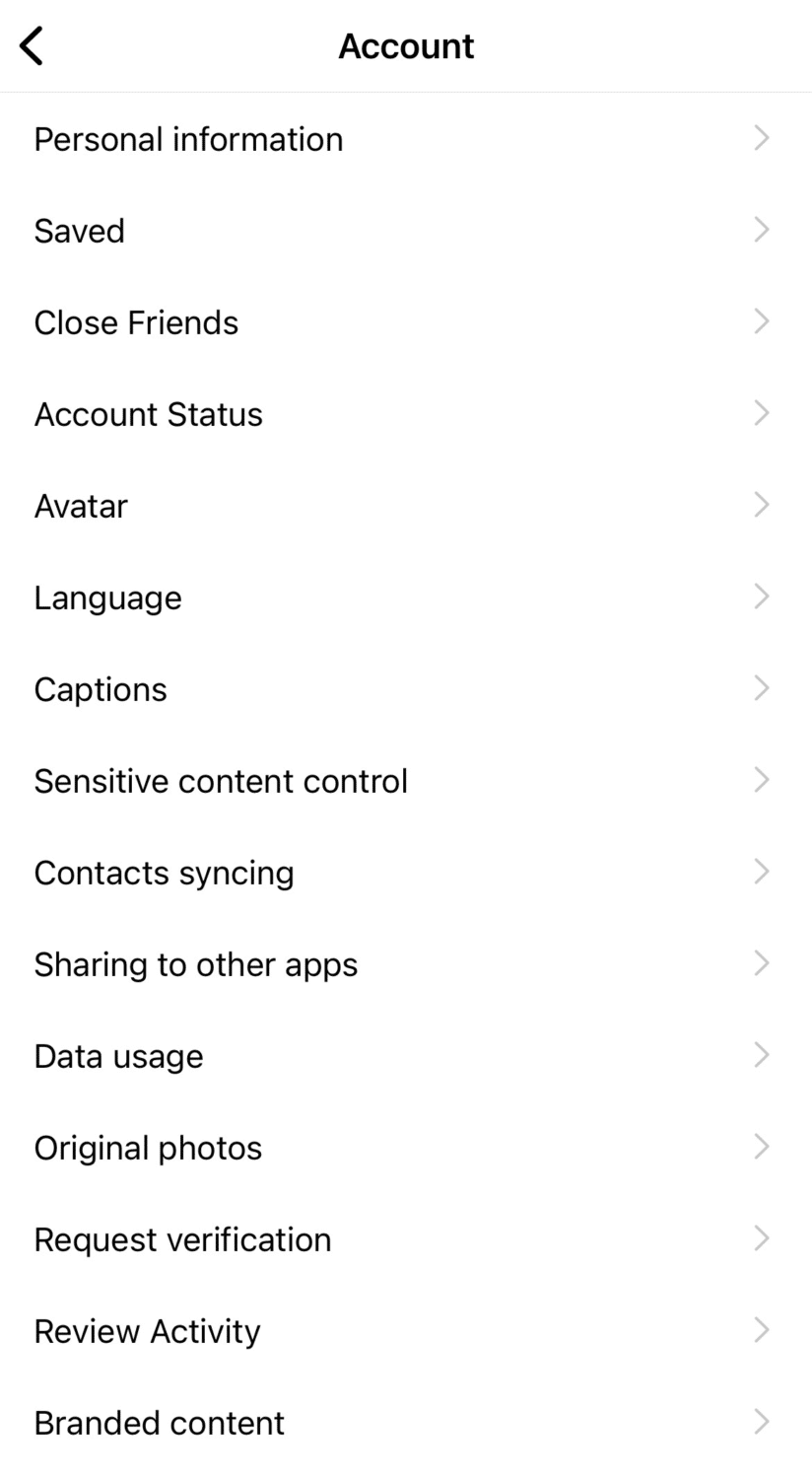 tap account tab on instagram settings
