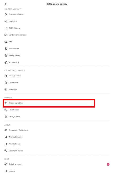 tiktok support report a problem