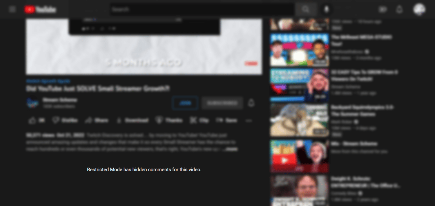 restricted mode hidden comment for video on youtube