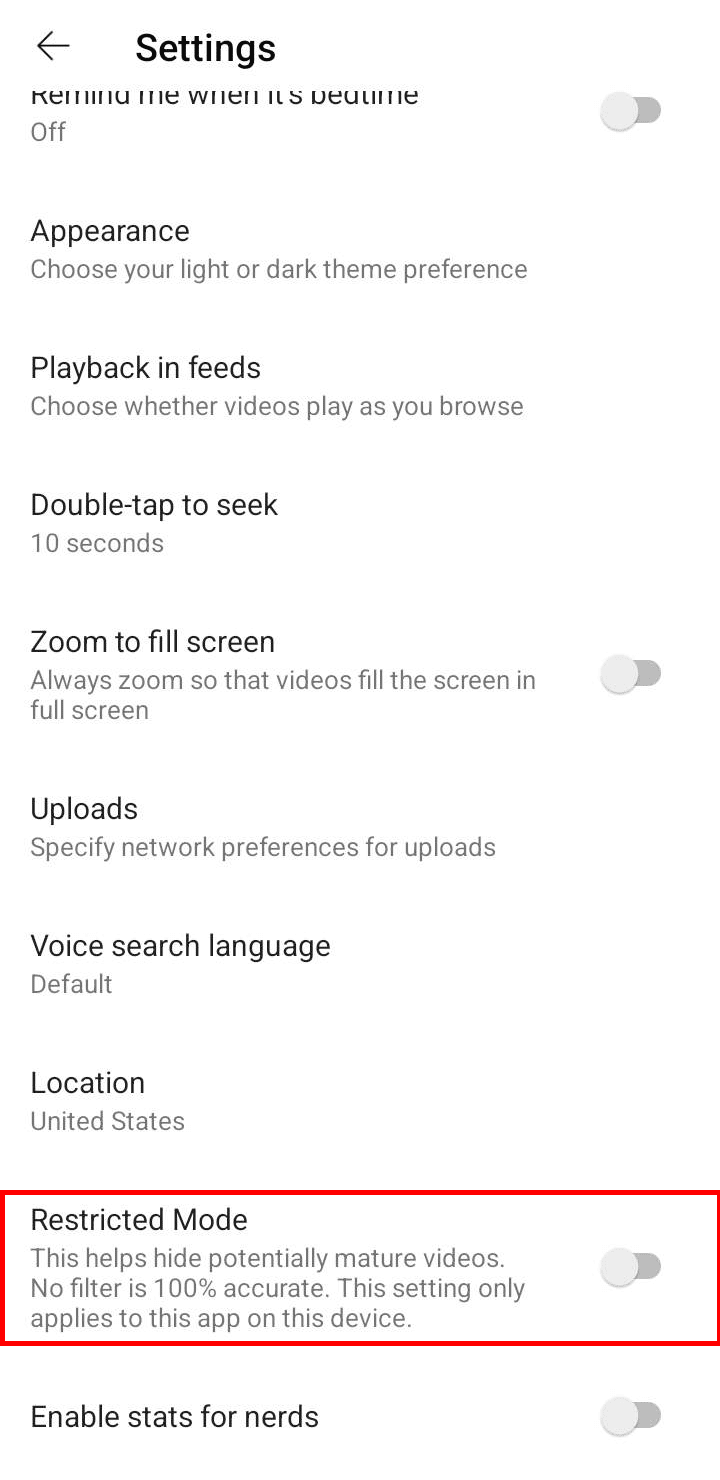 turn off restricted mode in youtube android