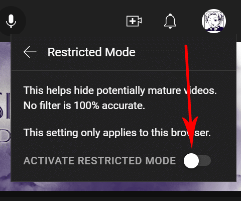 turn off restricted mode in youtube