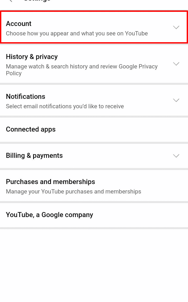 youtube account settings using mobile browsers