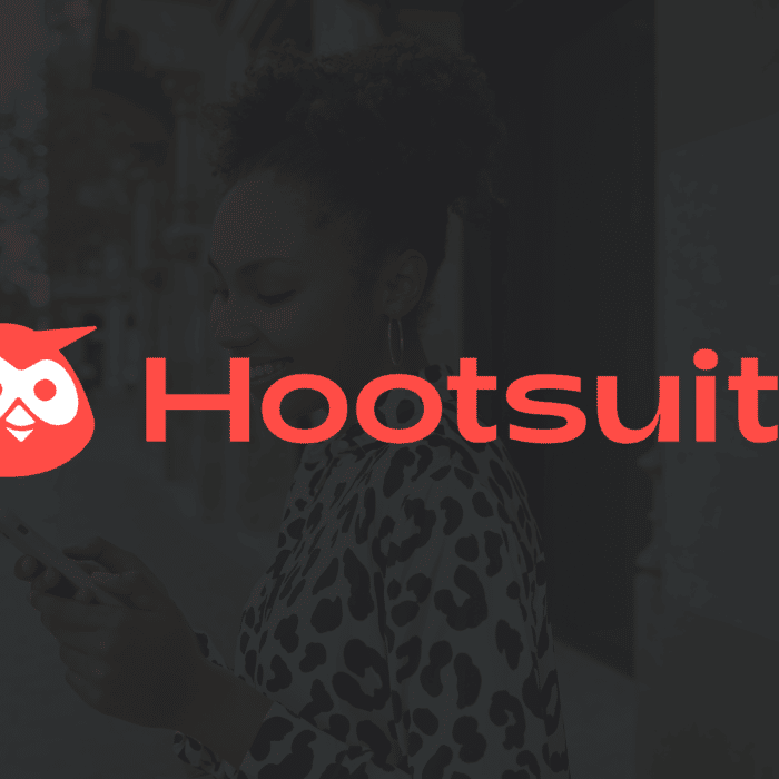 Hootsuite Logo Woman on the Phone Background