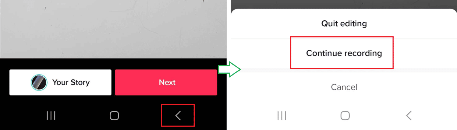 Back button Continue Recording buttons