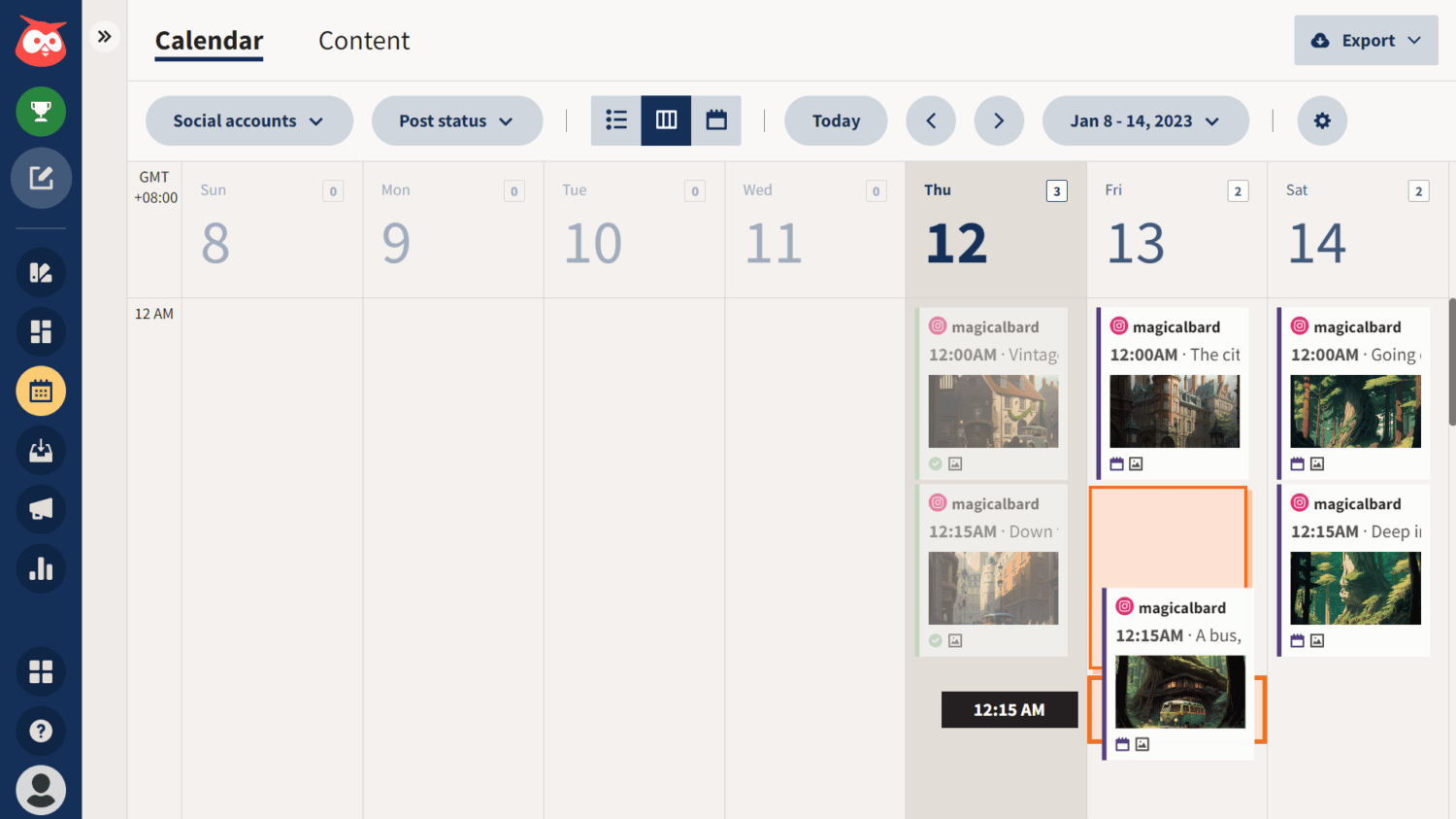 Drag and drop posts to adjust schedule on the time table