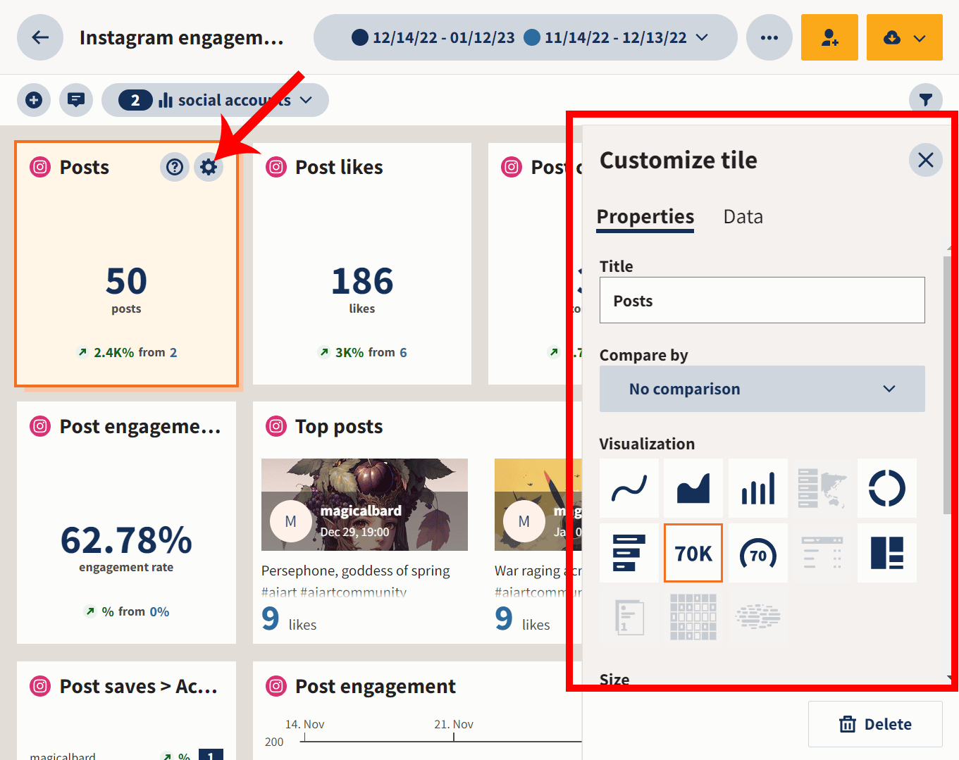 Editing a Tile on Hootsuite Analytics