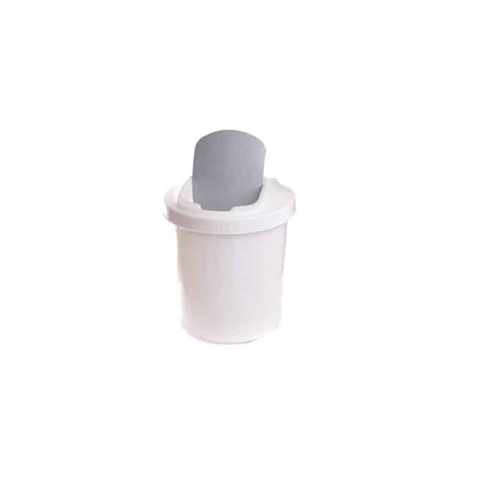 White trash bin with gray lid on white background